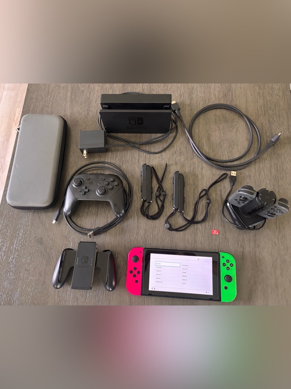 Nintendo Switch Console and Accessories Lot- Pink & Green Large Bundle